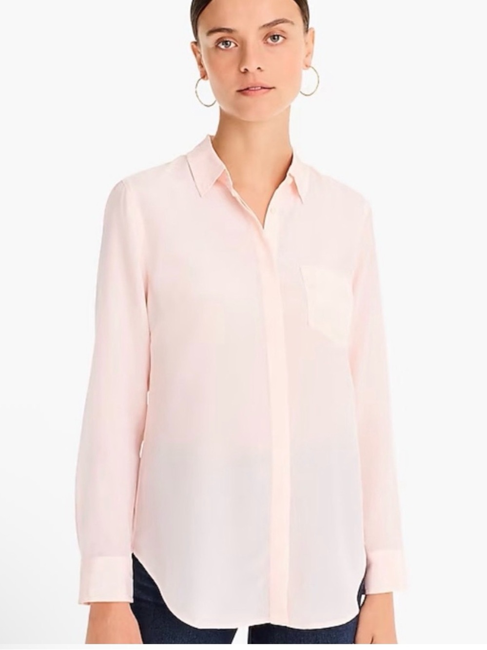 Light Pink Women's Long-Sleeve Button Front Shirt 100% Silk